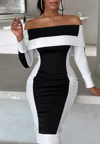 Women Off Shoulder Contrast Color Dress