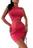 Women Hollow Out Pleated Sleeveless Bodycon Dress