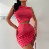 Women Hollow Out Pleated Sleeveless Bodycon Dress