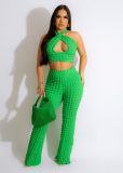Women cross cutout Top and Solid Pants two-piece set