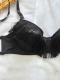 Women tassel bra mesh Sexy Lingerie Three-Piece