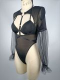 Sexy one-piece bodysuit underwear bra set See-Through Mesh Breast Exposed Temptation Passionate lingerie