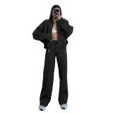 Autumn and Winter Solid Color Zipper Top Women's Fashion Casual Straight Pants two piece set