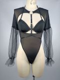 Sexy one-piece bodysuit underwear bra set See-Through Mesh Breast Exposed Temptation Passionate lingerie