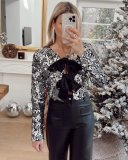 Spring Women's Street Fashion Sequin Bow Decorated Cropped Top