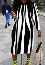 Trendy Stripe long sleeve loose Plus Size Dress
