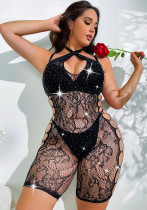 Plus Size Tight Fitting Beaded Sexy Lingerie Female Temptation See-Through Cross Bodysuit lingerie