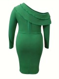 Solid Color slash shoulder elegant Plus Size Dress