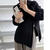Gray Zipper High Collar Lazy Style Autumn and Winter Loose Plus Size Knitting Shirt Sweater