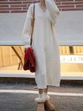 Autumn and winter v-neck retro style twist embossed pullover sweater Casual Knitting Basic dress for women