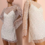 Women's Sequin See-Through Mesh Two-piece Strap Dress