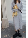 Autumn and winter v-neck retro style twist embossed pullover sweater Casual Knitting Basic dress for women