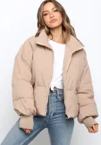 women's winter style fashion Stand Collar zipper pocket warm cotton-padded jacket