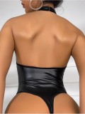 Sexy lingerie sexy women's PU leather Halter Neck one-piece Low Back bodysuit