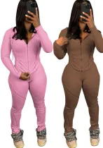 Women's Fashion Casual Ribbed Hooded Two-Piece Pants Set