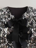 Spring Women's Street Fashion Sequin Bow Decorated Cropped Top