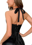 Herringbone waist shaping bra satin fabric Halter Neck camisole women's corset top