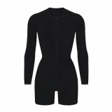 Women's Winter Long Sleeve Solid Color Zipper Tight Fitting Knitting Jumpsuit