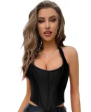 Women's Tops Slim Fit Black Herringbone Bra Low Back Fashion Halter Neck Corset