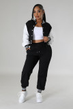 Women's Fashion Patchwork Single Breasted Baseball Jacket pants Two-Piece Suit