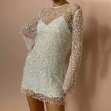 Women's Sequin See-Through Mesh Two-piece Strap Dress