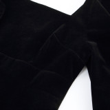 Autumn and winter black velvet dress women's fashion square neck puff sleeves Bodycon dress
