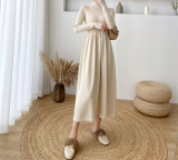 Autumn and winter women's trendy Elegant half turtleneck long sleeve Basic Knitting sweater dress