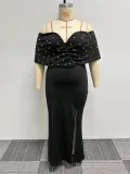 Sexy Pearl Off Shoulder Slit Plus Size Dress