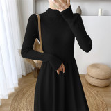 Autumn and winter women's trendy Elegant half turtleneck long sleeve Basic Knitting sweater dress