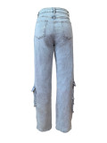Women's Fashion Stretch Denim Fabric Multi-Pocket Cargo Style Denim Pants
