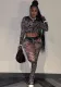 Women sexy mesh See-Through printed Top and high-waisted Casual trousers two-piece set
