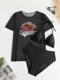 Plus Size Women Mesh Cover-up See-Through Sexy Bikini SwimwearThree-Piece