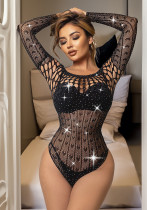 Tight Fitting Hollow Heart Print Beaded Sexy Underwear Female Temptation See-Through Net Clothes bodysuit lingerie