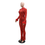 Women Sexy Furry Sequin See Through Jumpsuit