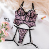 Women leopard print sexy push up underwire Sexy Lingerie two piece set