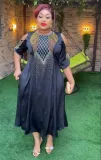 African Women Plus Size Off Shoulder Half Sleeve Beaded Dress