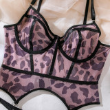 Women leopard print sexy push up underwire Sexy Lingerie two piece set