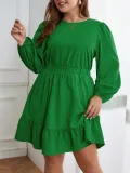 Plus Size Women Autumn and Winter Ruffle Round Neck Long Sleeve Dress