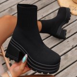 Women Thick Sole Casual Flyknit Shoes High Top Stretch Sock Boots