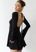Women Sexy Backless Round Neck Long Sleeve Dress