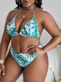 Plus Size Women Printed Tunic Blouse Sexy Bikini SwimwearThree-Piece