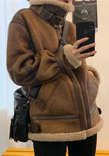 Lamb wool coat women's autumn and winter loose fur leather jacket