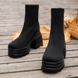 Women Thick Sole Casual Flyknit Shoes High Top Stretch Sock Boots
