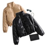 Leather Casual solid color leather cotton-padded Stand Collar jacket