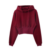 Autumn and winter fashion loose Slim Waist Crop hooded sports short Hoodies for women