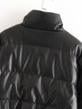 Leather Casual solid color leather cotton-padded Stand Collar jacket