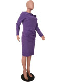 Women Solid Long Sleeve Patchwork Dress