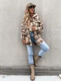 Winter Women's Outerwear Fashionable Hooded Plaid Coat