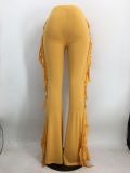 Women Casual Sexy Slim Tassel Butt Lift Bell Bottom Pants