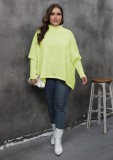 Women's Pullover Top Plus Size Women's Slit Bat Sleeves Turtleneck Loose Sweater